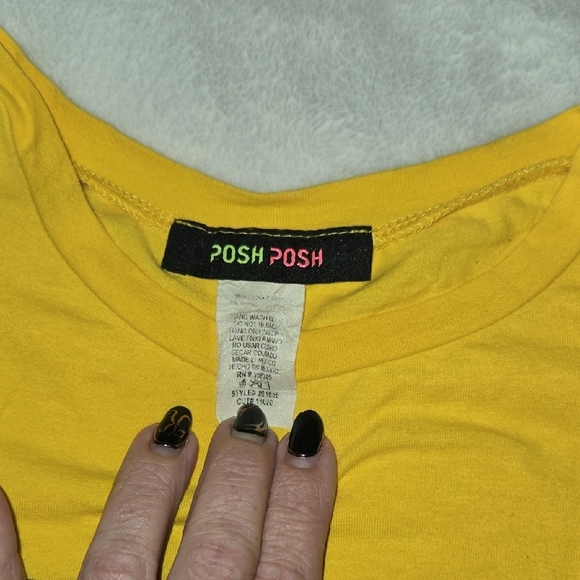 Posh Posh M Yellow Tie Front B&W Checked Flirty "HONEY" TEE 100% Says LOOK @ ME! - Picture 3 of 8